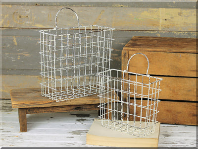 Ivory Tall Hanging Metal Basket Set 2