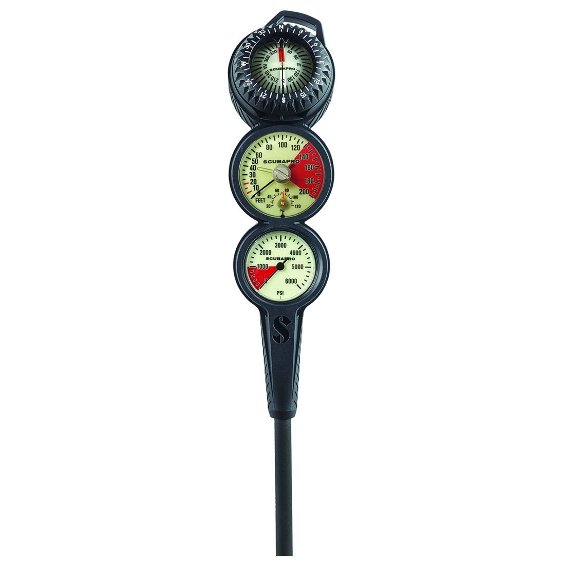 Scubapro 3-Gauge In-line Scuba Diving Console Depth, Pressure Gauge