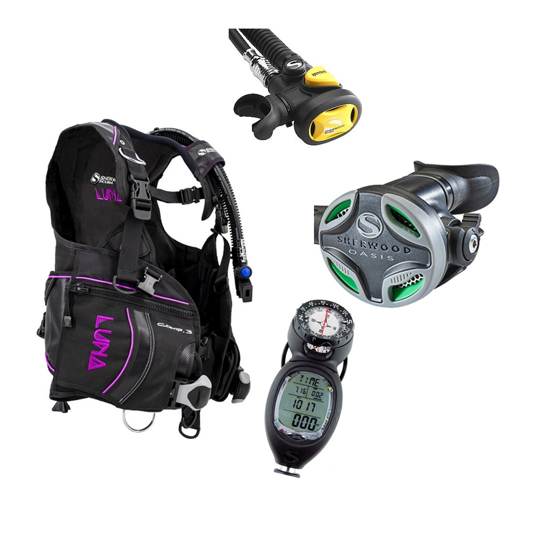 Sherwood Dive Master Package Magenta Luna BC, Oasis Pro Regulator