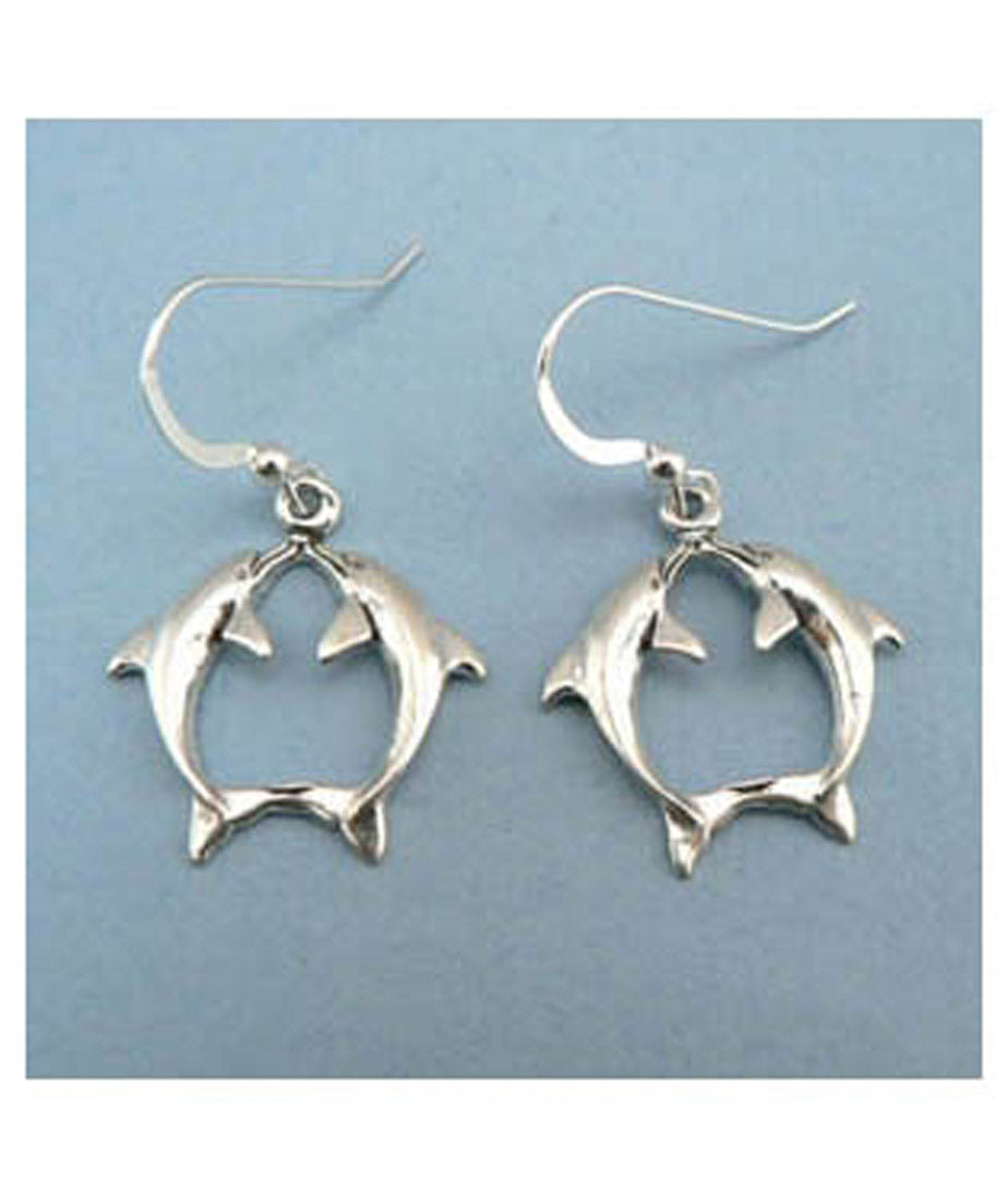 Kissing Dolphins Sterling Silver Earrings Ocean Theme Jewelry