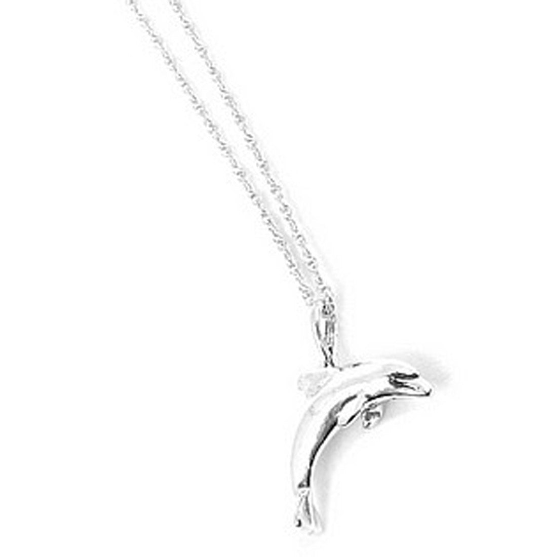 Jumping Dolphin Sterling Silver Charm Necklace Ocean Theme Jewelry