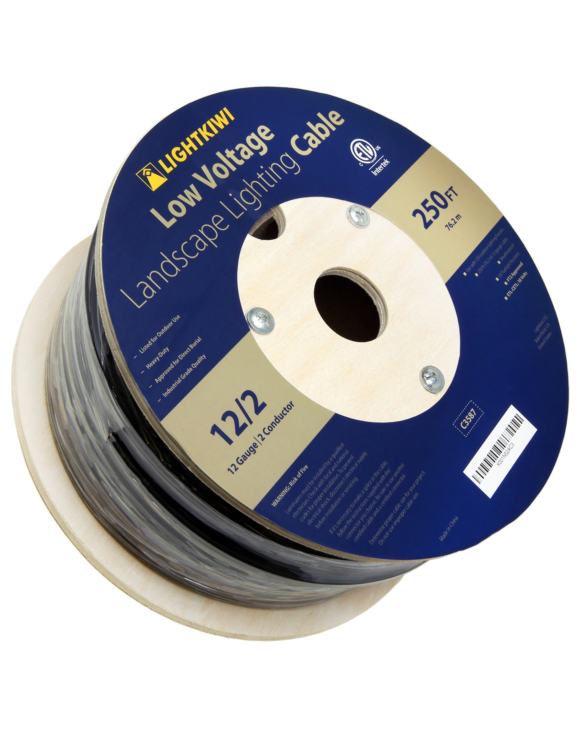 12AWG 2-Conductor Direct Burial Wire for Low Voltage Landscape Lighting, 250ft