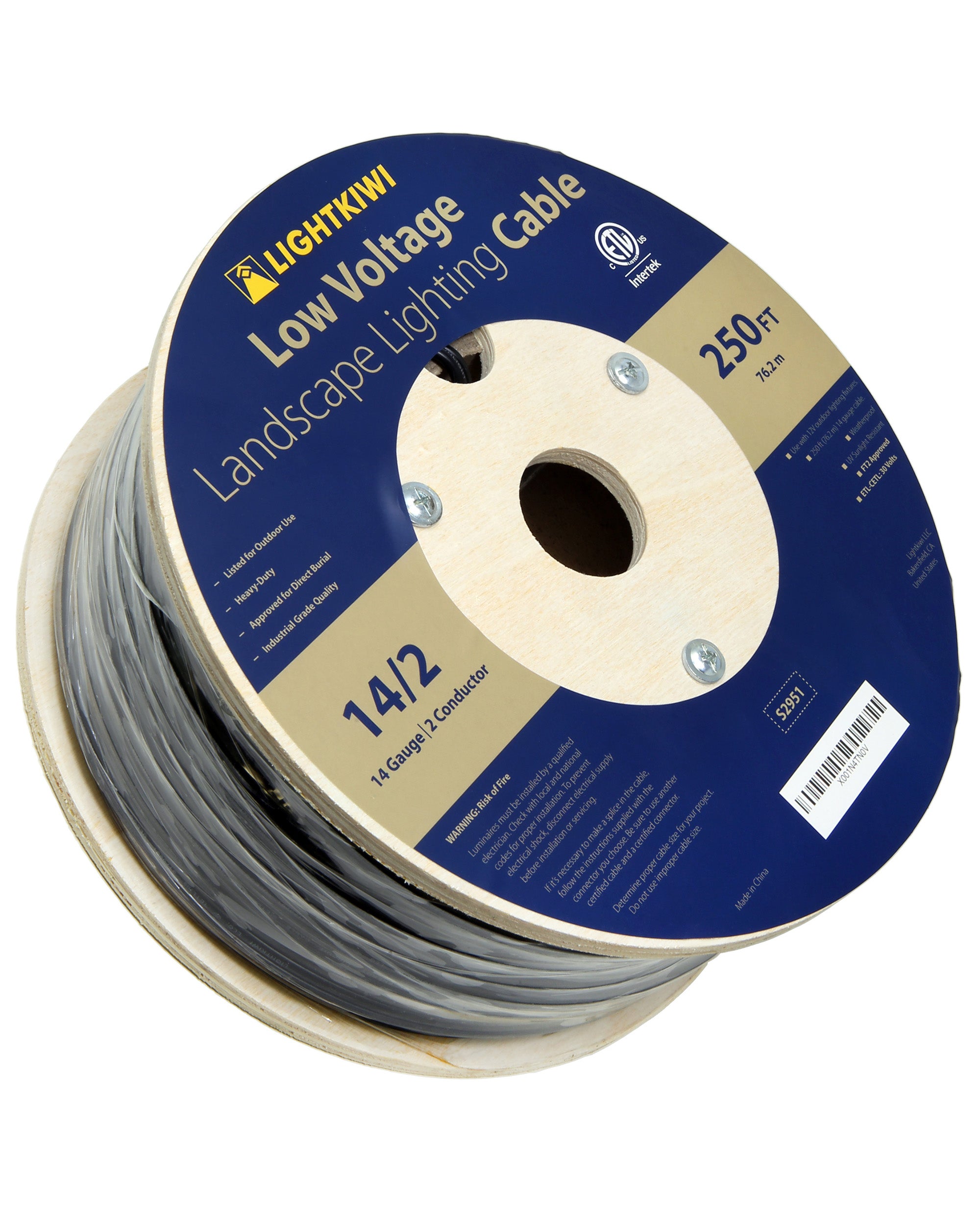 14AWG 2-Conductor Direct Burial Wire for Low Voltage Landscape Lighting, 250ft