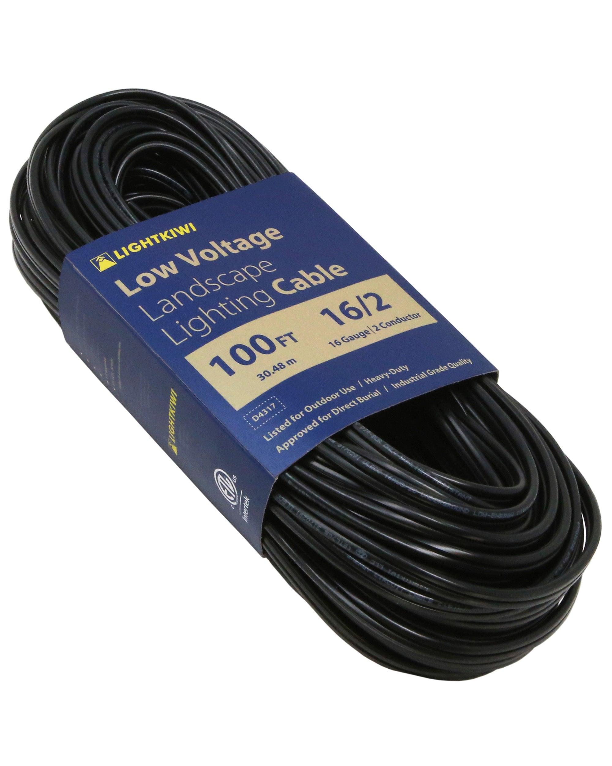 16AWG 2-Conductor Direct Burial Wire for Low Voltage Landscape Lighting, 100ft