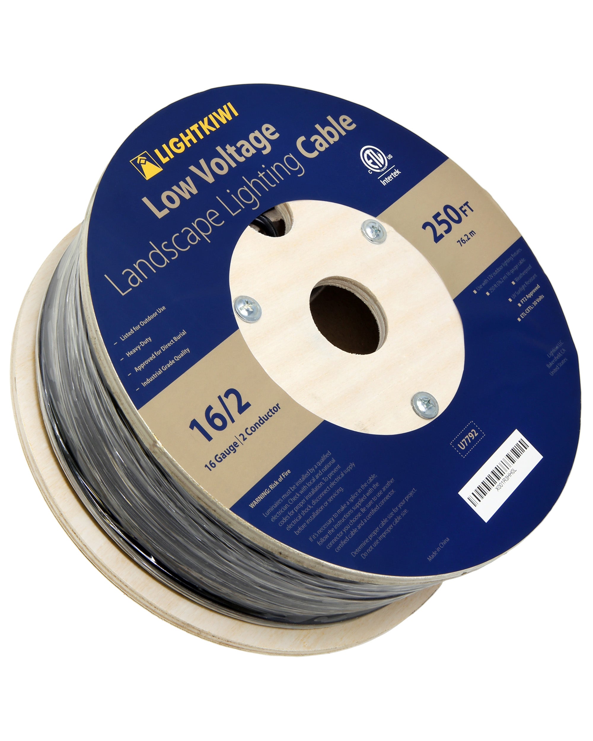 16AWG 2-Conductor Direct Burial Wire for Low Voltage Landscape Lighting, 250ft