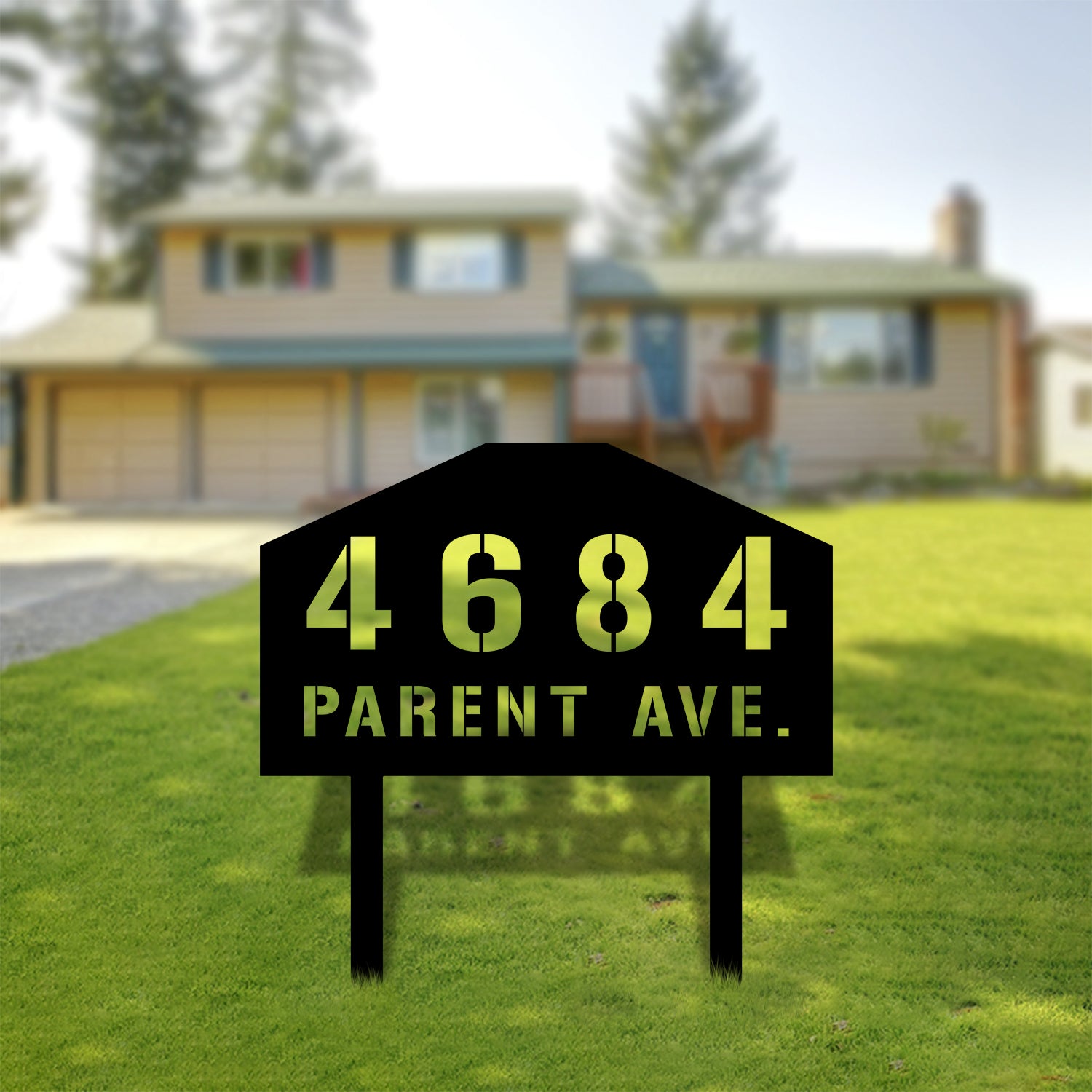 House Shape Address Yard Sign (+ FREE Solar Lights)