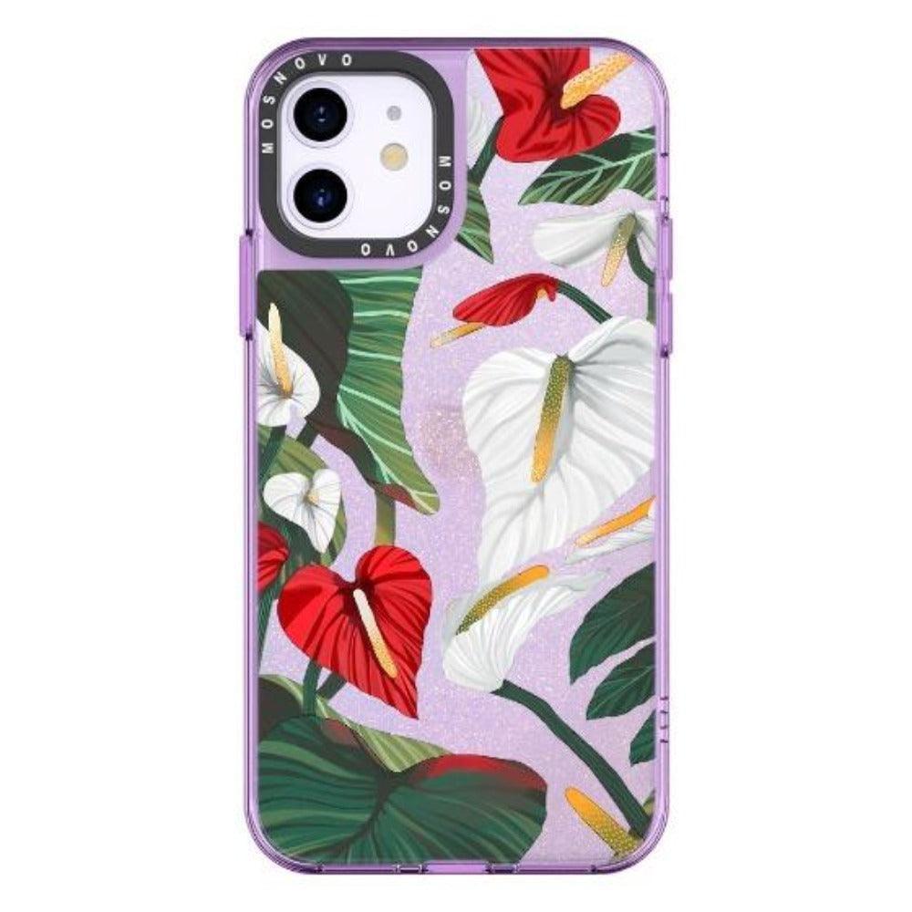 Anthurium Floral Flower Glitter Phone Case - iPhone 11 Case