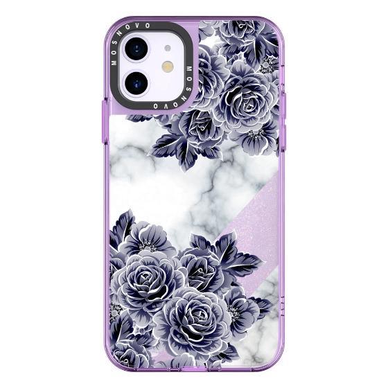 Marble with Purple Flowers Glitter Phone Case - iPhone 11 Case