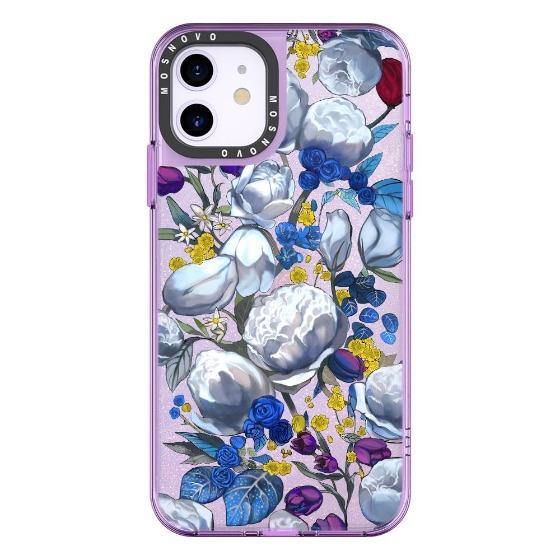 Purple Blue Floral Glitter Phone Case - iPhone 11 Case