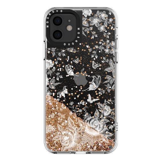 White Rose Garden Glitter Phone Case - iPhone 12 Case