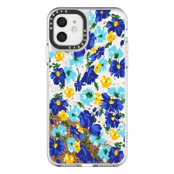 Bluish Flowers Floral Glitter Phone Case - iPhone 12 Mini Case