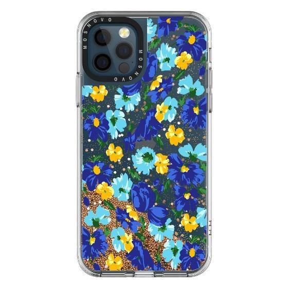 Bluish Flowers Floral Glitter Phone Case - iPhone 12 Pro Max Case