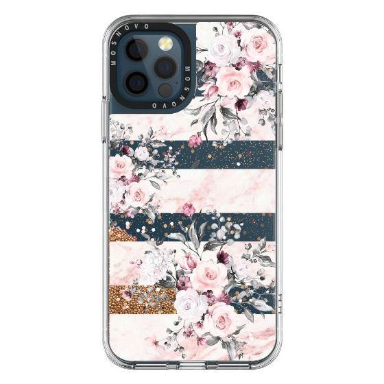 Pink Marble Flowers Glitter Phone Case - iPhone 12 Pro Max Case