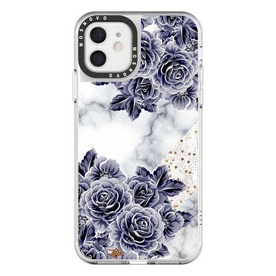 Marble with Purple Flowers Glitter Phone Case - iPhone 12 Case