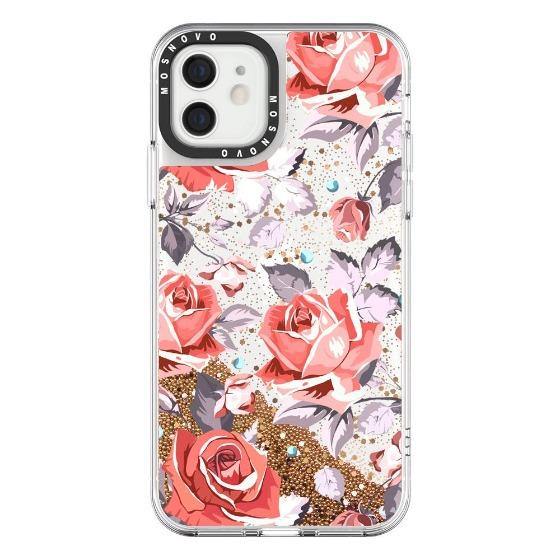 Retro Flower Roses Glitter Phone Case - iPhone 12 Case