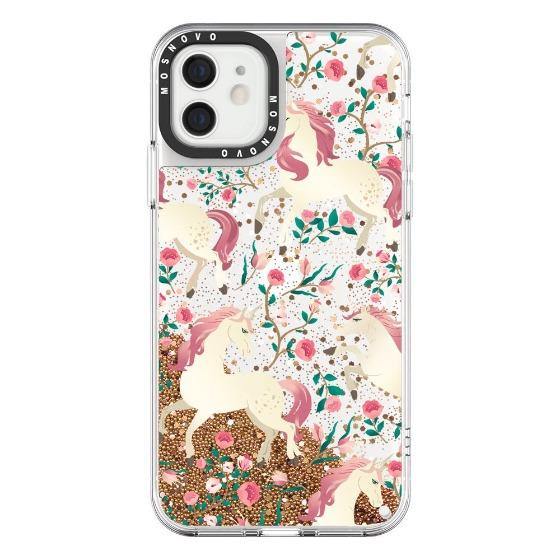 Unicorn with Floral Glitter Phone Case - iPhone 12 Case