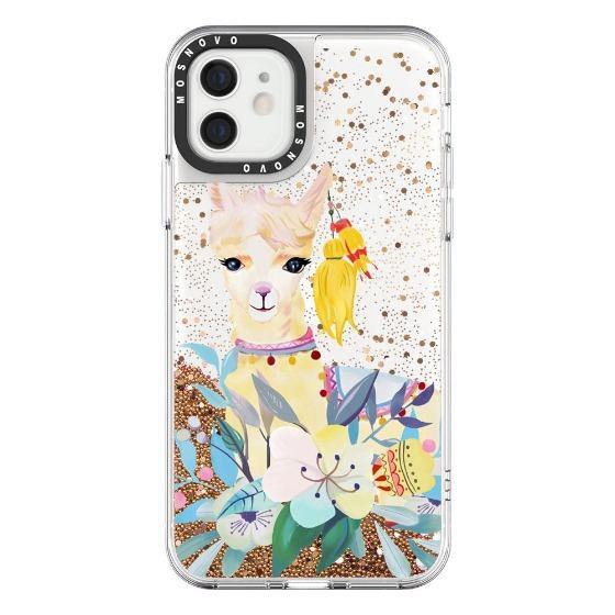 Llama Floral Glitter Phone Case - iPhone 12 Case