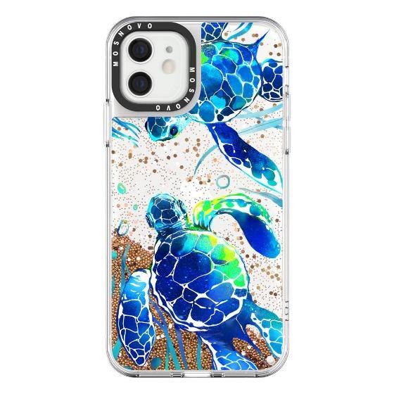 Blue Sea Turtle Glitter Phone Case - iPhone 12 Case