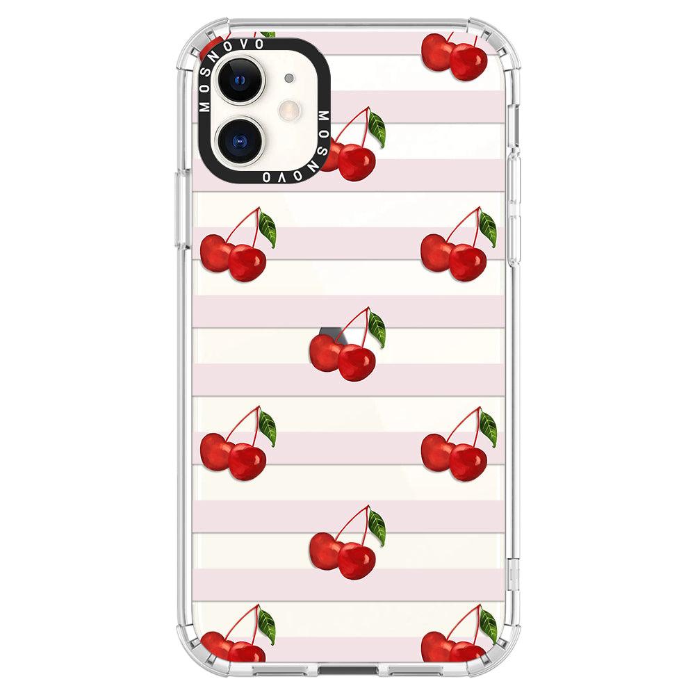 Pink Stripes Cherry Phone Case - iPhone 11 Case