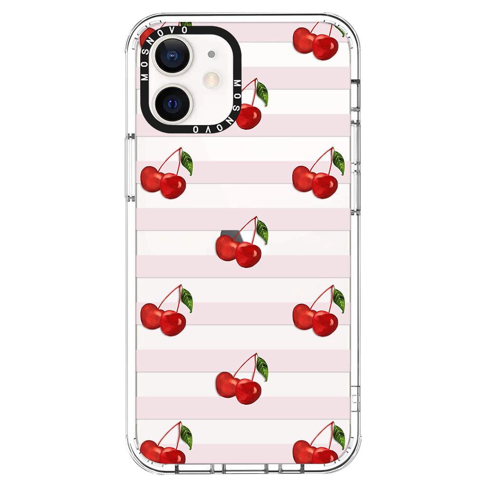 Pink Stripes Cherry Phone Case - iPhone 12 Case