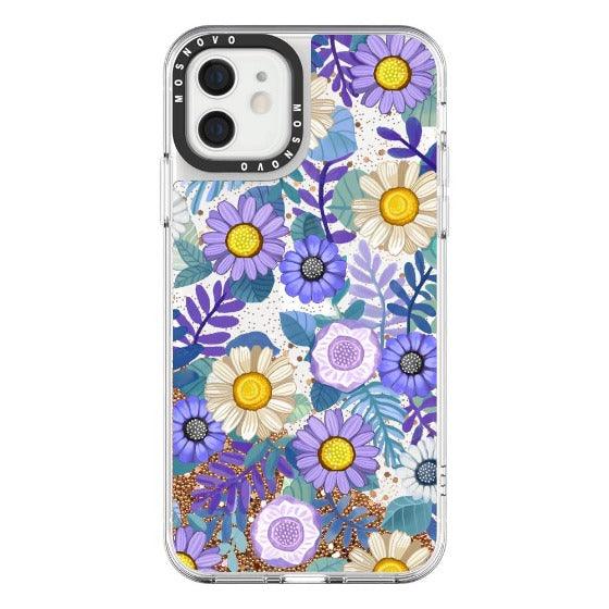 Purple Floral Glitter Phone Case - iPhone 12 Case