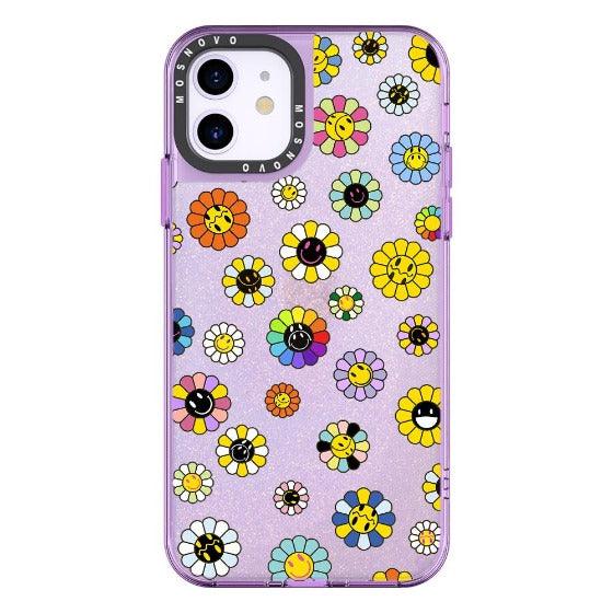 Flower Smiley Face Glitter Phone Case - iPhone 11 Case