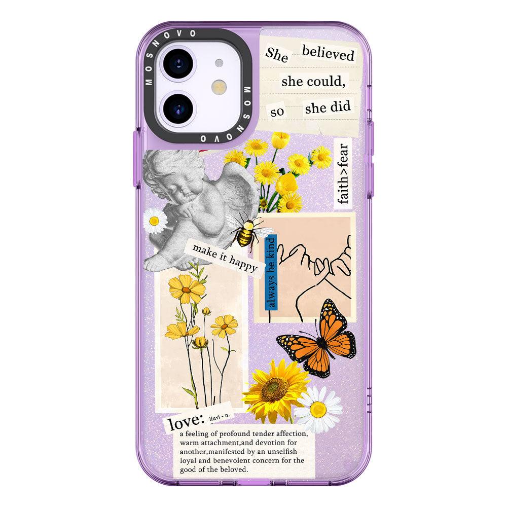 Vintage Collage Sunflower Butterfly Glitter Phone Case - iPhone 11 Case