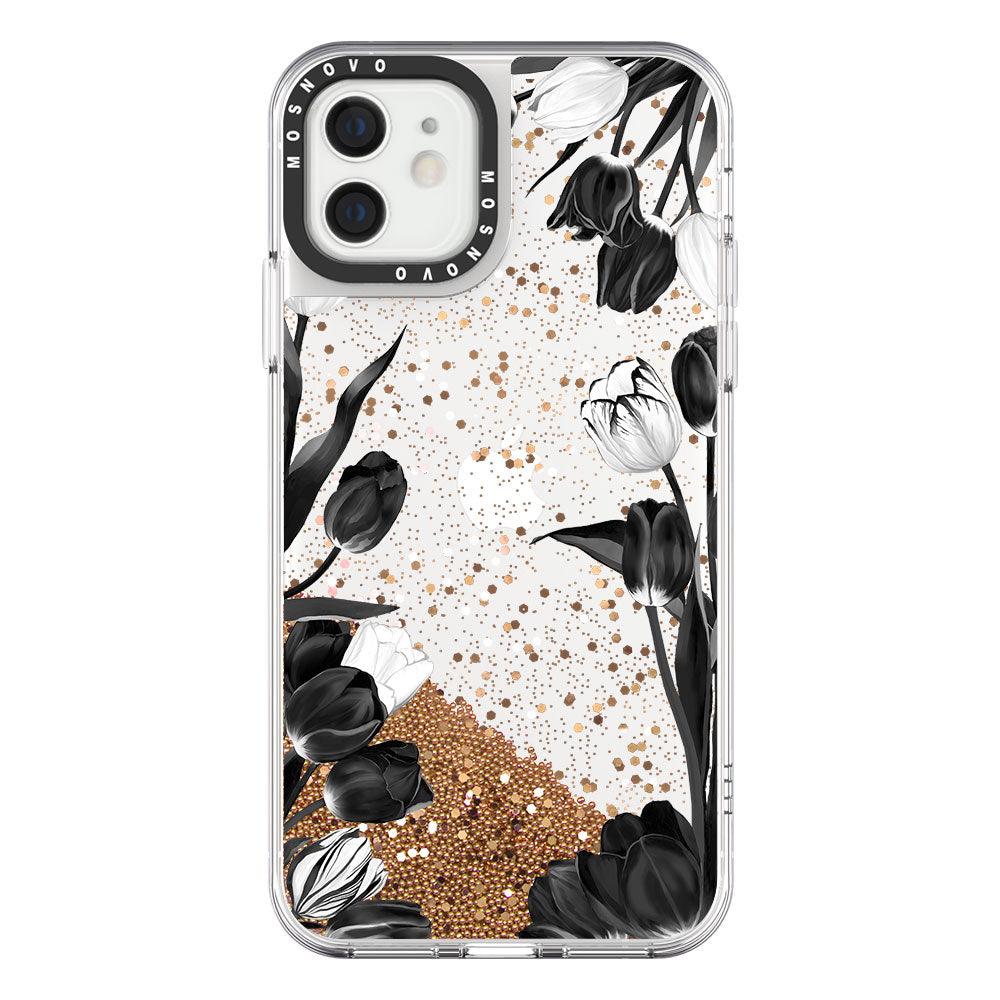 Black Tulips Glitter Phone Case - iPhone 12 Case