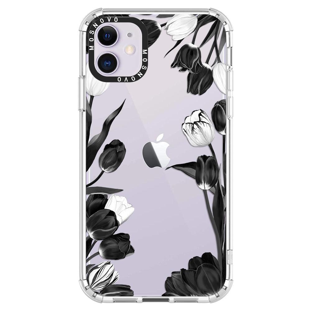 Black White Tulips Phone Case - iPhone 11 Case