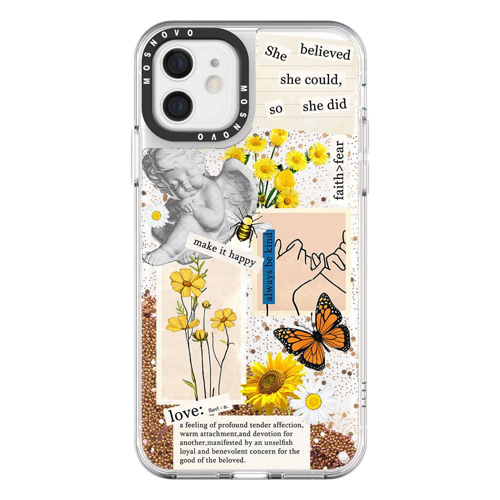 Vintage Collage Sunflower Butterfly Glitter Phone Case - iPhone 12 Case