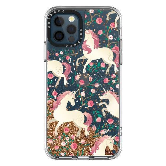 Unicorn with Floral Glitter Phone Case - iPhone 12 Pro Max Case