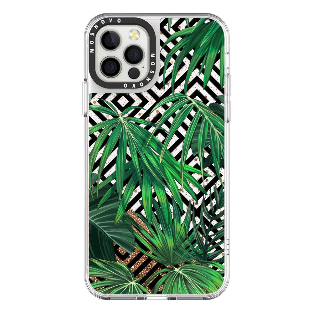 Areca Palm Pattern Glitter Phone Case - iPhone 12 Pro Max Case