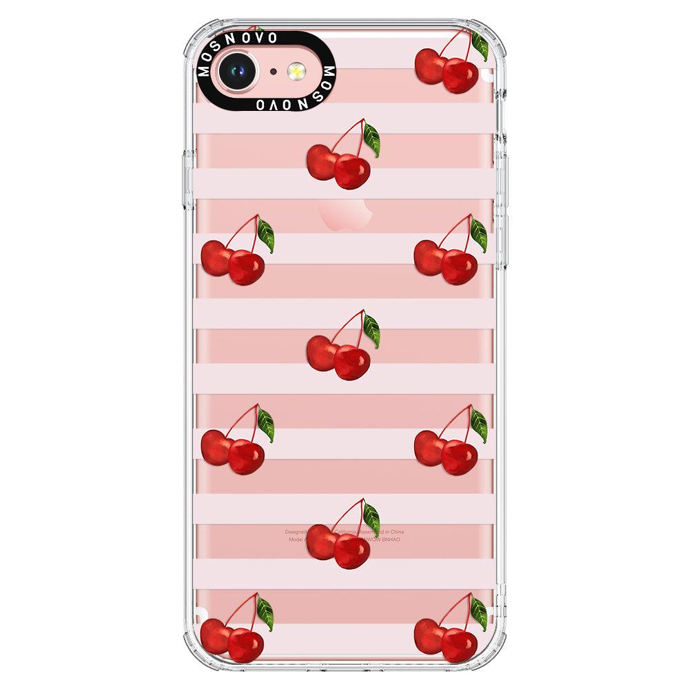 Pink Stripes Cherry Phone Case - iPhone 8 Case