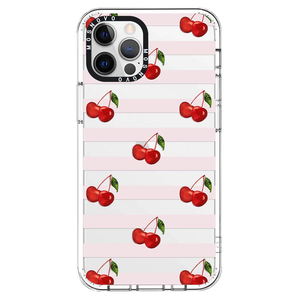 Pink Stripes Cherry Phone Case - iPhone 12 Pro Max Case