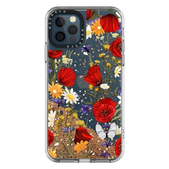 Poppy Floral Glitter Phone Case - iPhone 12 Pro Max Case