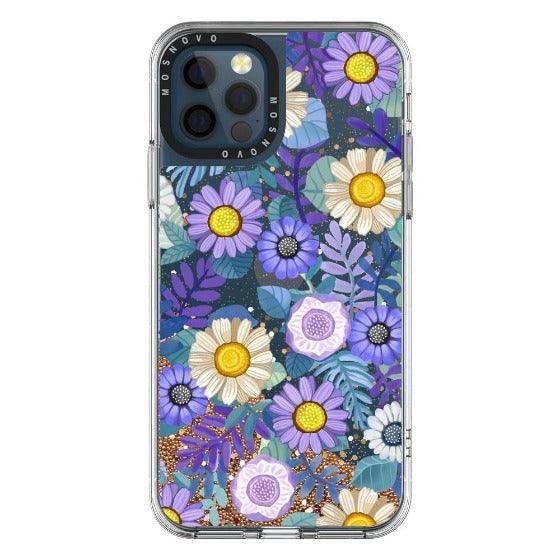 Purple Floral Glitter Phone Case - iPhone 12 Pro Max Case