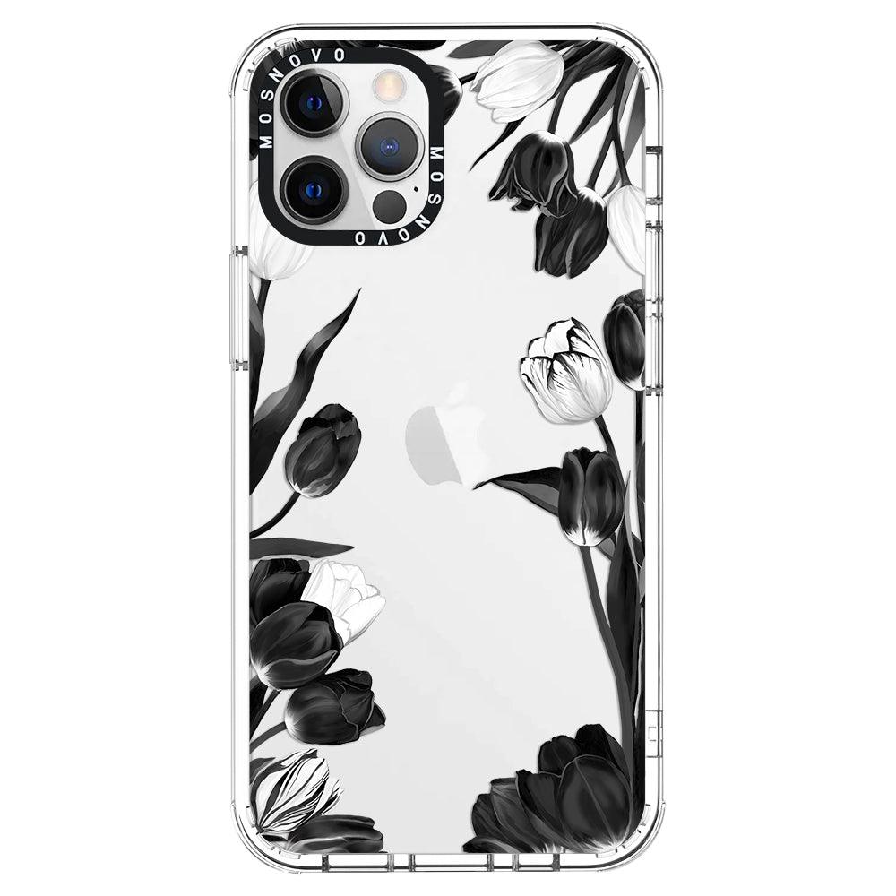 Black White Tulips Phone Case - iPhone 12 Pro Max Case