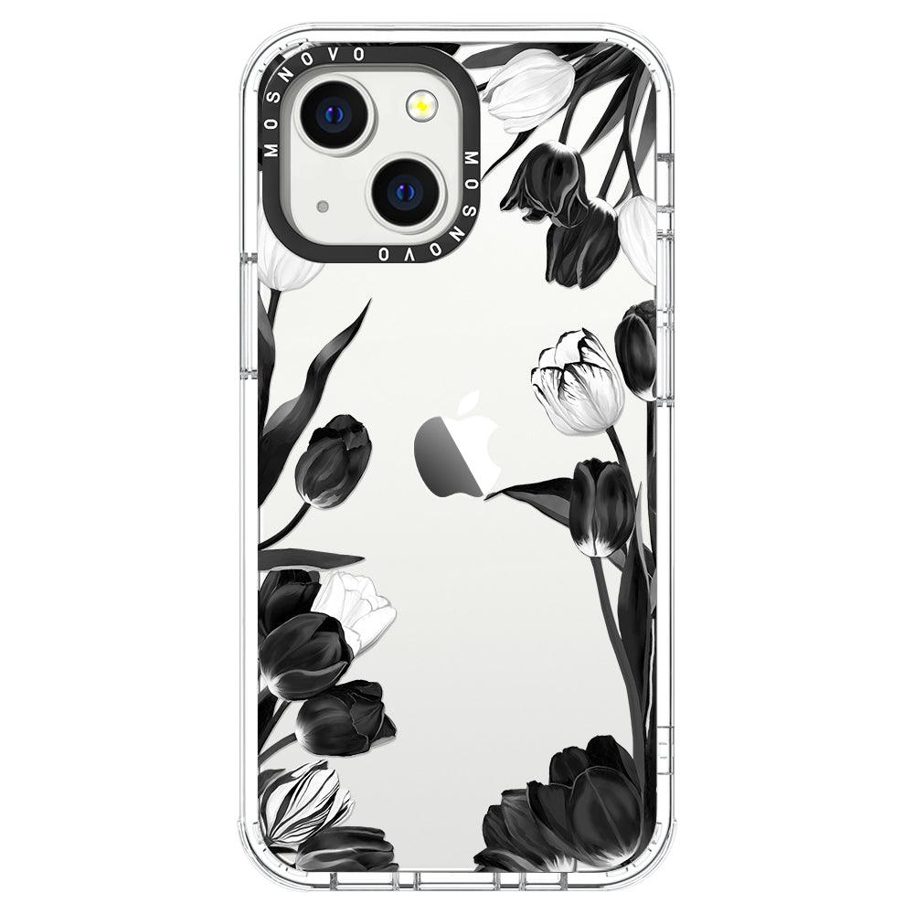 Black White Tulips Phone Case - iPhone 13 Mini Case