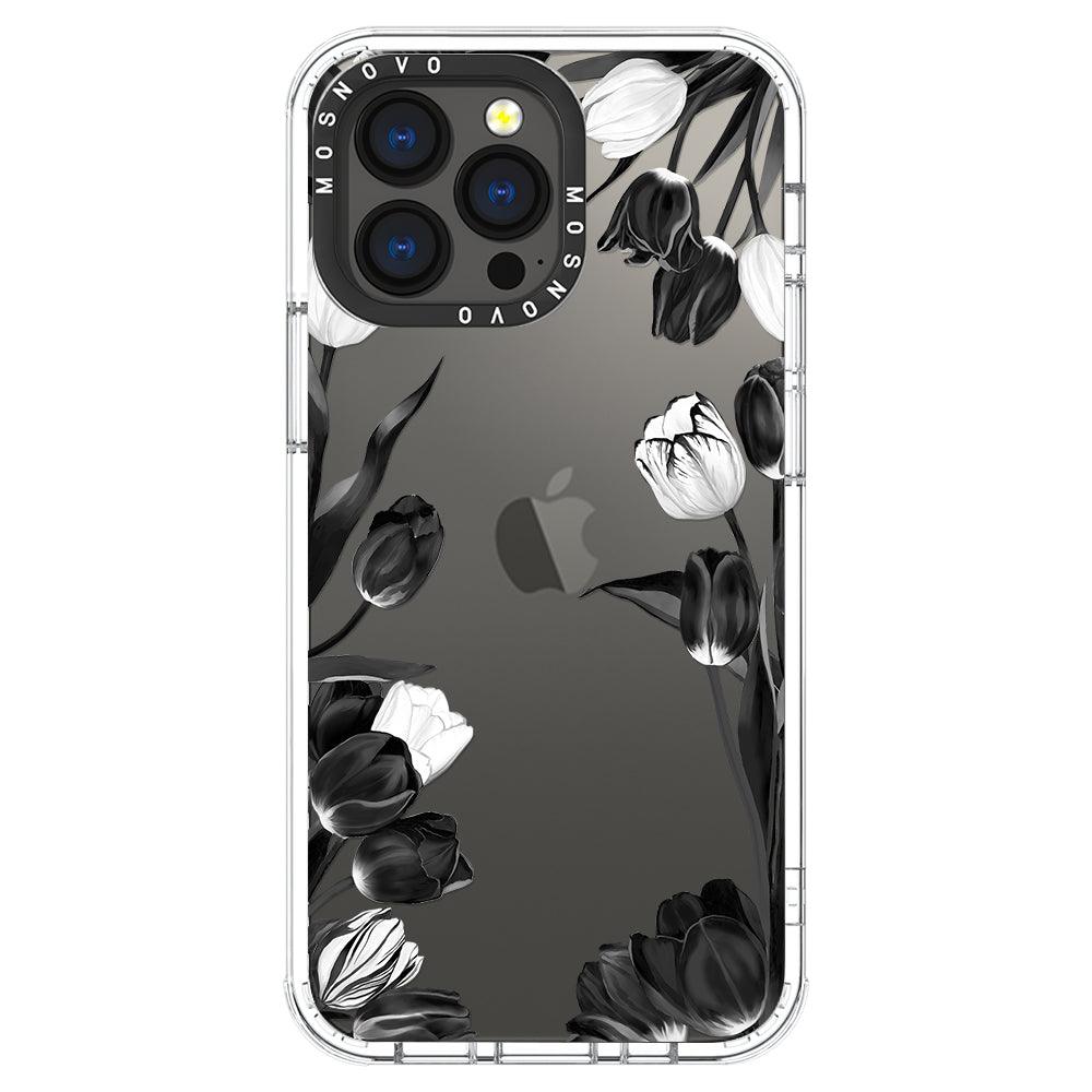 Black White Tulips Phone Case - iPhone 13 Pro Case