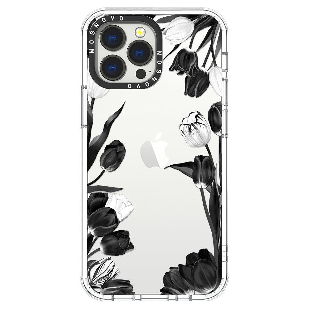 Black White Tulips Phone Case - iPhone 13 Pro Max Case