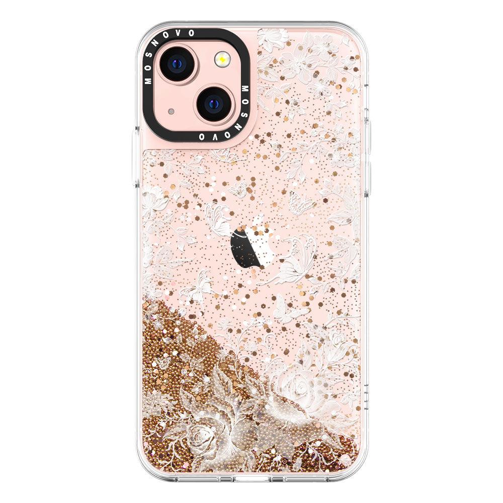 White Rose Garden Glitter Phone Case - iPhone 13 Case