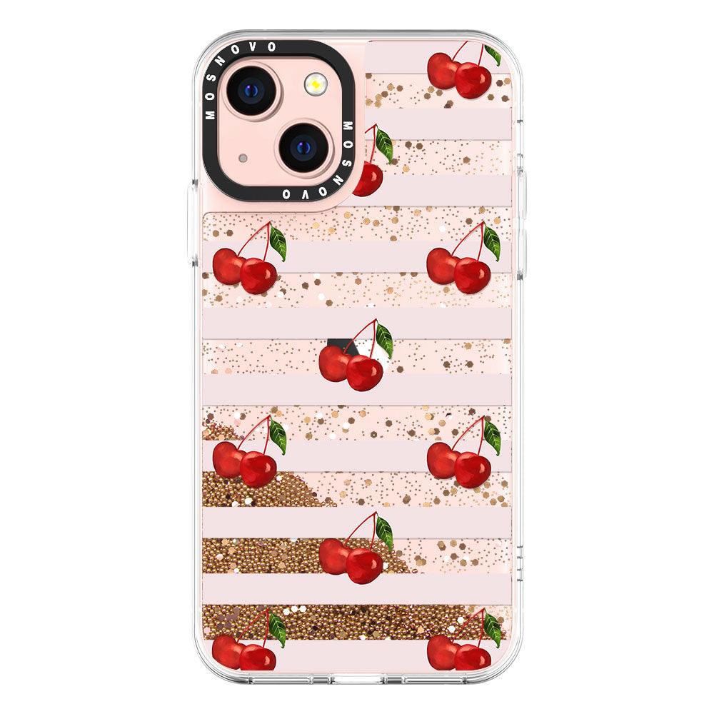 Pink Stripes Cherry Glitter Phone Case - iPhone 13 Case