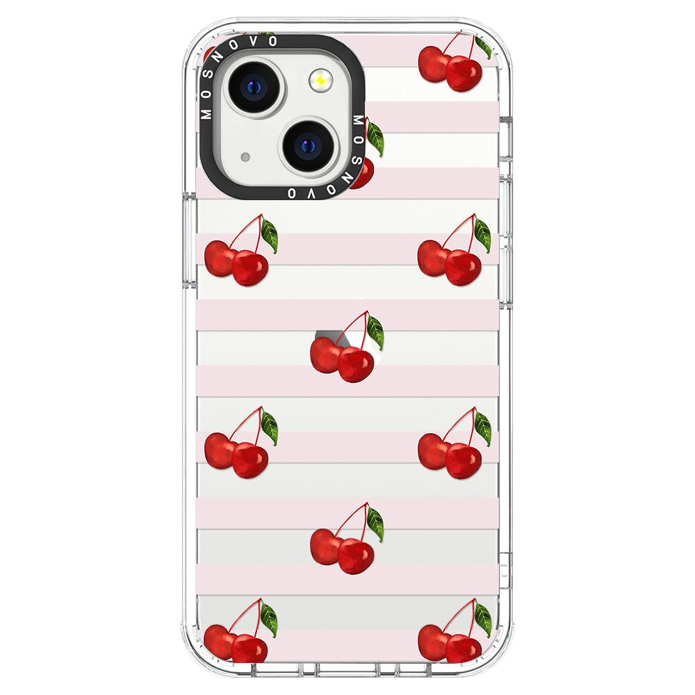 Pink Stripes Cherry Phone Case - iPhone 13 Mini Case