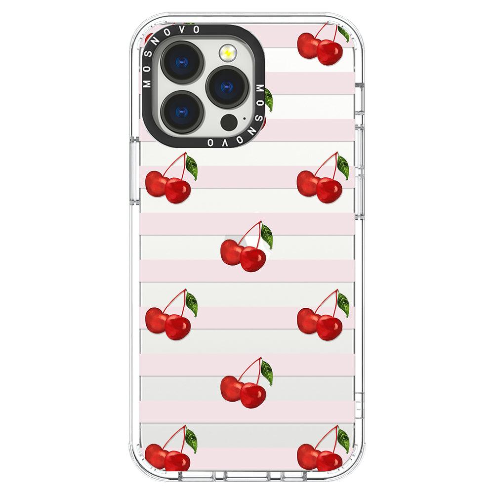 Pink Stripes Cherry Phone Case - iPhone 13 Pro Case