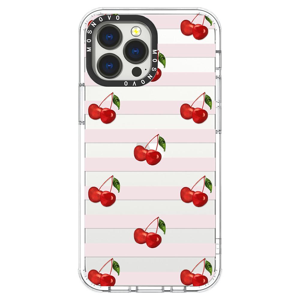 Pink Stripes Cherry Phone Case - iPhone 13 Pro Max Case