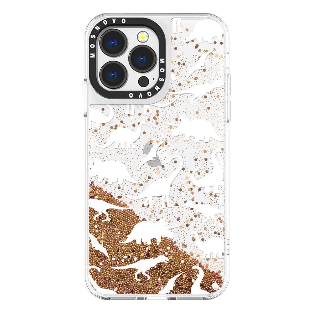 White Dinosaur Glitter Phone Case - iPhone 13 Pro Case