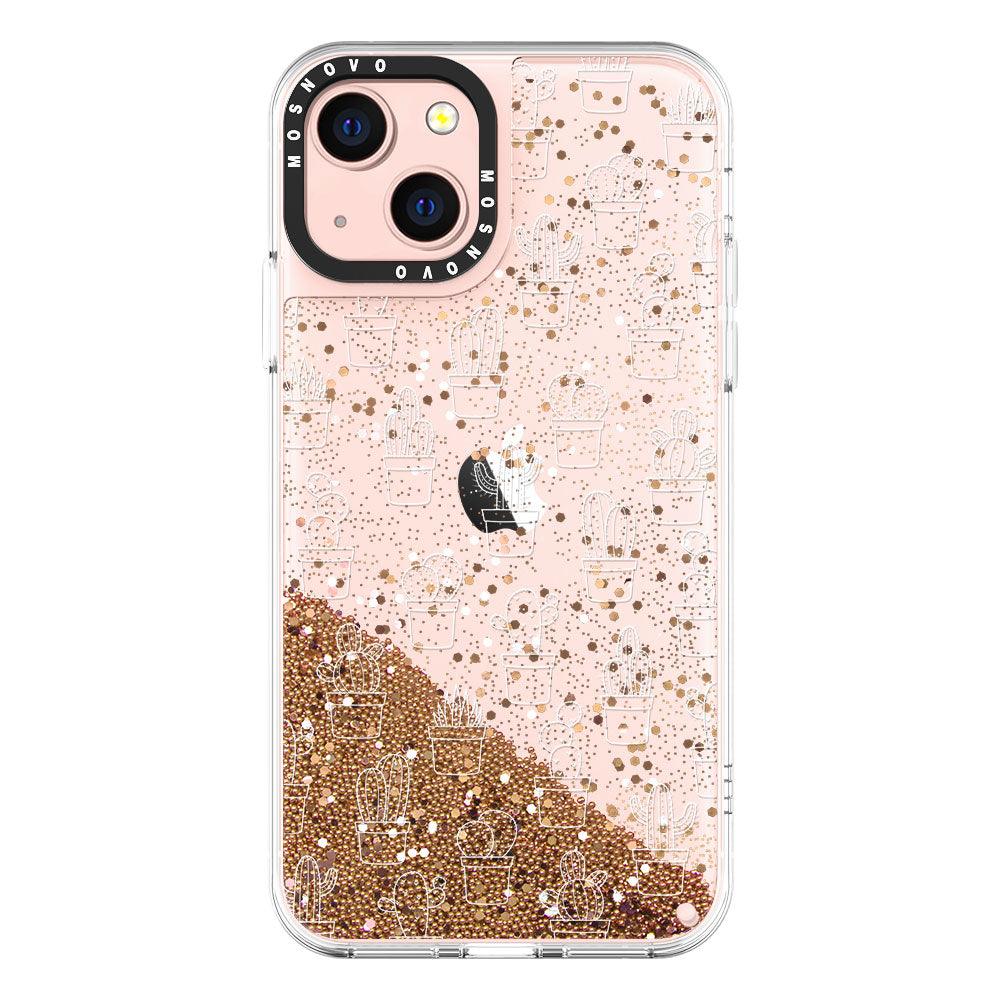 White Potted Cactus Glitter Phone Case - iPhone 13 Case