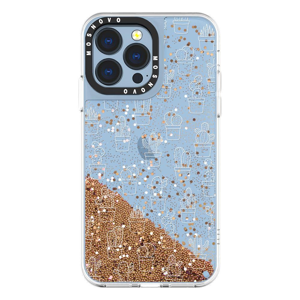 White Potted Cactus Glitter Phone Case - iPhone 13 Pro Case