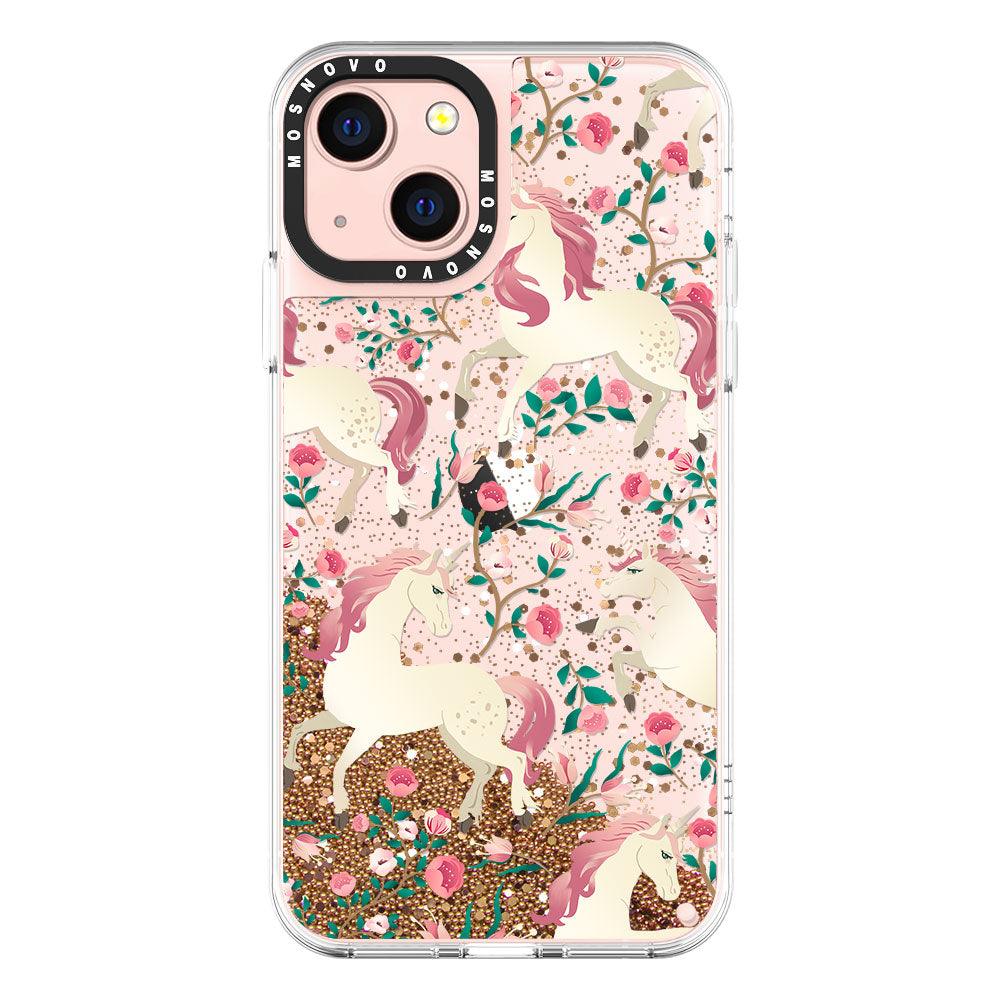 Unicorn with Floral Glitter Phone Case - iPhone 13 Case