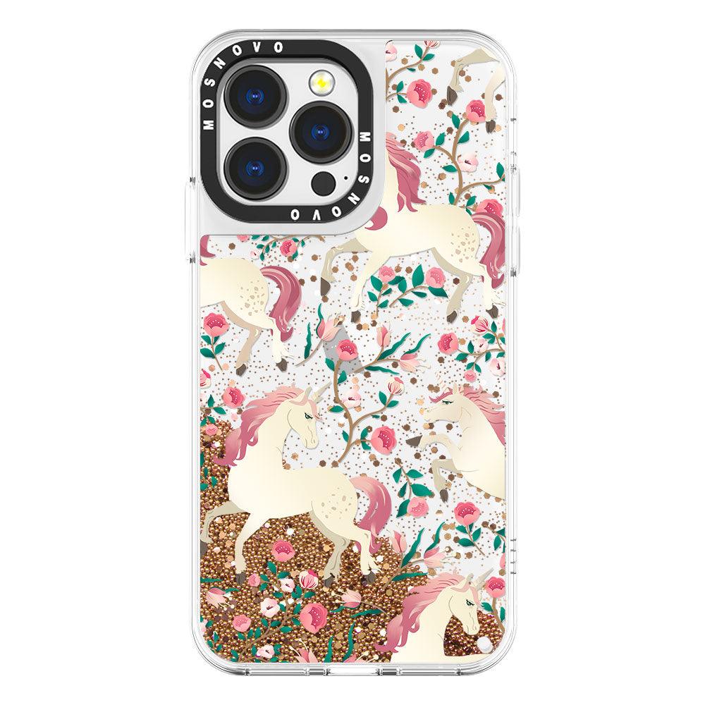 Unicorn with Floral Glitter Phone Case - iPhone 13 Pro Case